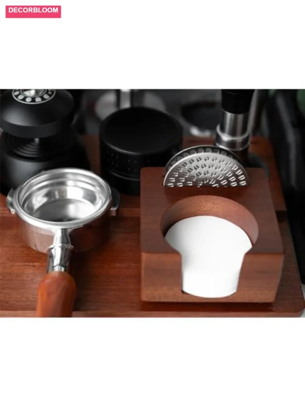 Espresso Filter & Puck Screen Holder, Solid Sapele Wood Coffee Organizer for